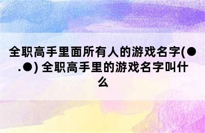 全职高手里面所有人的游戏名字(●.●) 全职高手里的游戏名字叫什么